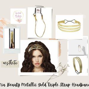 MIA BEAUTY  Triple Strap Fashion Headband Gold NEW